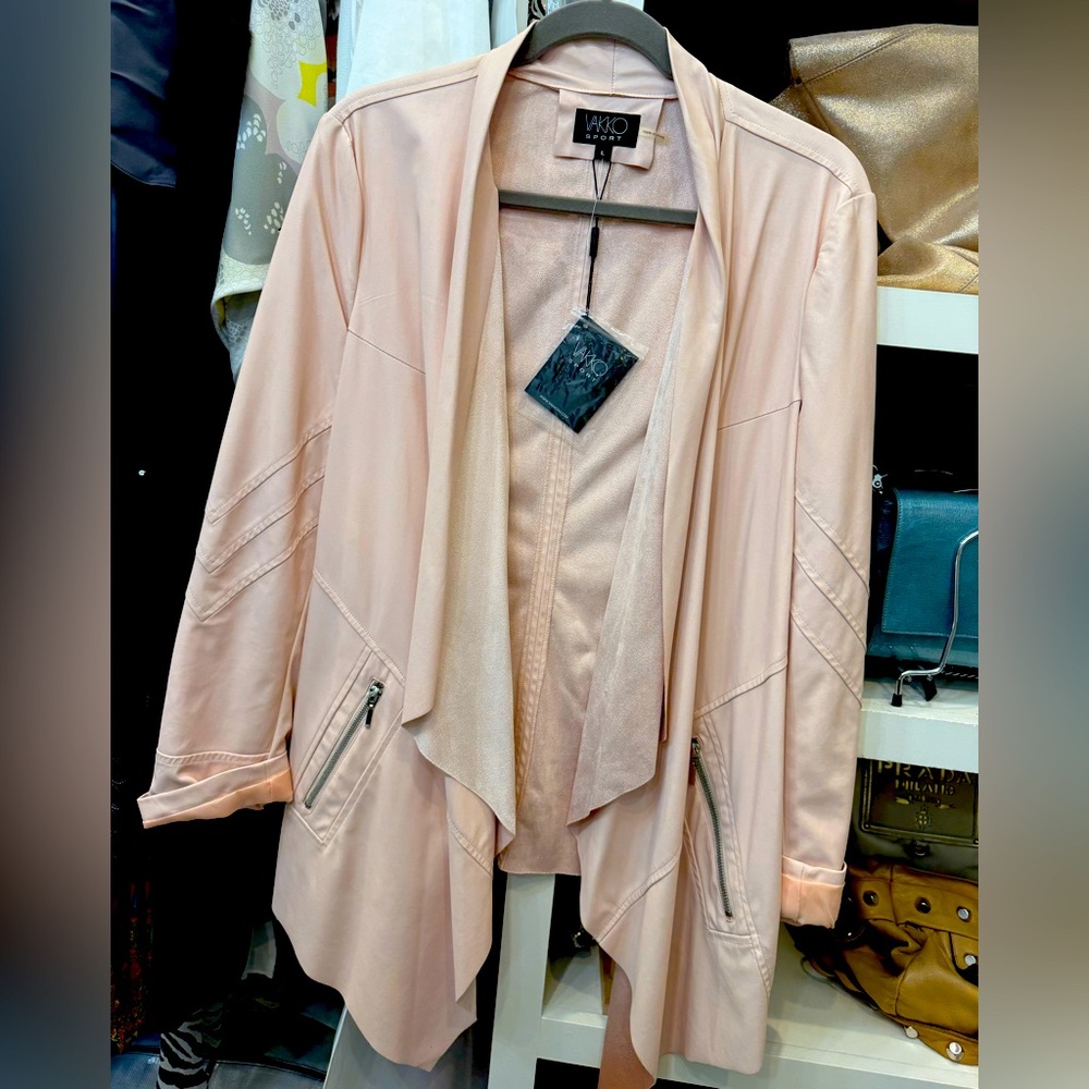 Vakko Sport Blush faux leather Jacket with Waterfall Front